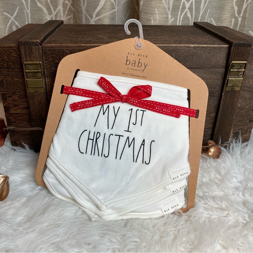 Rae Dunn Baby Infant First Christmas Xmas Bib candy cane cutie merry everything